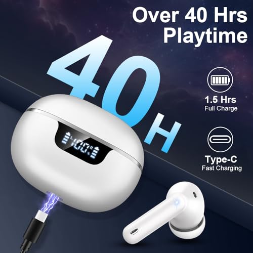 Wireless Earbuds, Bluetooth 5.4 Headphones, Bluetooth In Ear Buds Earphones | 50H Playtime LED, Stereo Bass, 4 Noise Cancelling Mics, IP7 Waterproof Sports, USB C Charging White Ear Buds for Android iOS - color: Purle White