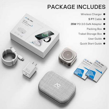5-in-1 Wireless Charger for MagSafe, AC ISLAND Portable Travel Charging Station, 35W Max Qi2 Fast Foldable Magnetic Stand, Evolved for iPhone 17-12 Series, Apple Watch, AirPods (with 35W Adapter) - color: Titanium