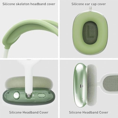MOLOPPO 3 in 1 Case Cover Compatible with AirPods Max 2/1 2024/2020, Green | Anti-scratch Clear Soft TPU Ear Cups /Silicone Ear Pad Case /Headband Cover for AirPods Max, Transparent Accessories for Max - color: A8-Transparent Green