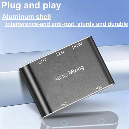 2 Channel Stereo Audio Mixer,2 In 1 Out Mini Stereo Sound Mixer,Metal Shell,AUX Interface for PC,Phone,Laptop,Headphones,Speakers-Includes 3.3FT 1/8 Audio Cable