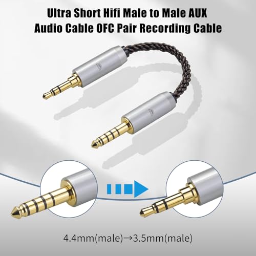 4.4MM Male to 3.5MM Male Ultra Short Hifi Audio Cable - OFC Pair Recording Cable - 8-Core Braided Structure - 5.82 inch - size: 4.4MM Male - 3.5MM Male