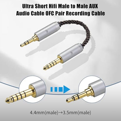 4.4MM Male to 3.5MM Male Ultra Short Hifi Audio Cable - OFC Pair Recording Cable - 8-Core Braided Structure - 5.82 inch - size: 4.4MM Male - 3.5MM Male