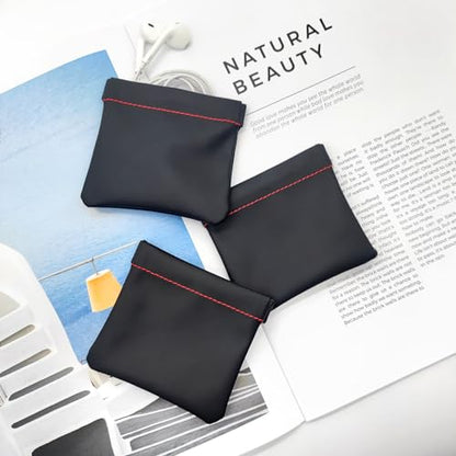 Quacc 3 PCS Earphone Pouch, PU Leather Headphone Storage Bag | Portable Earbud Pouch, Soft, Elastic Snap Spring Pouch for Storing Earphones, Coins, Keys, USB Flash Drives, Jewellery