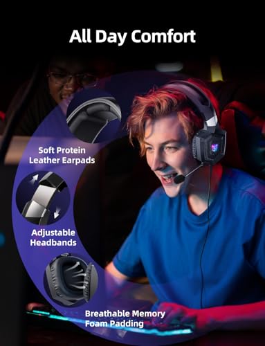 Gaming Headset with Microphone, Gaming Headphones Compatible for PS4 PS5 Xbox PC with RGB Lights, PlayStation Headset with Noise Reduction 7.1 Surround Sound Over-Ear and Wired 3.5mm Jack (Black) - color: Black