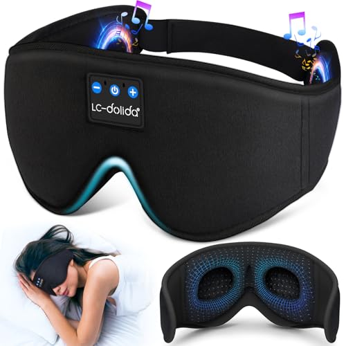 LC-dolida Sleep Headphones, 3D Sleep Mask Bluetooth Wireless Music Eye Mask, Sleeping Headphones for Side Sleepers Sleep Mask with Bluetooth Headphones Ultra-Thin Stereo Speakers Perfect for Sleeping - color: Black 3d