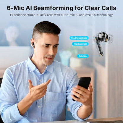 EarFun Air Pro 4+ Adaptive Noise Cancelling Wireless Earbuds, Dual Drivers | Qualcomm aptX Lossless, Translation Earbuds, Snapdragon Sound, 6 Mics AI Clear Calls, Hi-Res Sound, LDAC, Bluetooth 6.0, 54H - color: Black