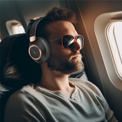 Active Noise Cancelling Headphones, 100H Playtime Headphones Wireless Bluetooth, Bluetooth Headphone with Mic, Over Ear Wireless Headphone with Deep Bass,Fast Charging for Travel - color: Black