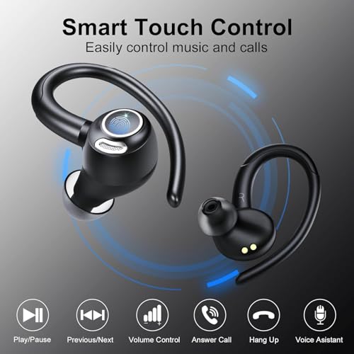 Wireless Earbuds Bluetooth 5.3 Headphones Sports, Bluetooth Earbuds with ENC Mic, Stereo Bass Over Ear Bud with Earhooks, LED Display, IP7 Waterproof Earphon for Workout