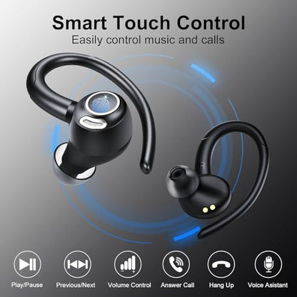 Wireless Earbuds Bluetooth 5.3 Headphones Sports, Bluetooth Earbuds with ENC Mic, Stereo Bass Over Ear Bud with Earhooks, LED Display, IP7 Waterproof Earphon for Workout