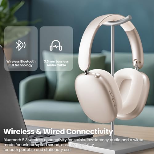 Wentronic Y01 Wireless Noise Canceling Headphones Bluetooth 5.3 Over Ear Headphones with Microphone, Hi-Res Audio, 48H Playtime, Foldable Comfortable Earpads,Compatible with iOS,Android,PC, Starlight - color: Starlight
