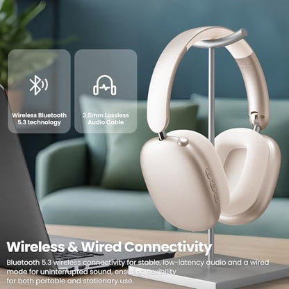 Wentronic Y01 Wireless Noise Canceling Headphones Bluetooth 5.3 Over Ear Headphones with Microphone, Hi-Res Audio, 48H Playtime, Foldable Comfortable Earpads,Compatible with iOS,Android,PC, Starlight - color: Starlight