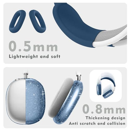 for AirPods Max case Cover,Anti-Scratch Ear Pad Case Cover/Ear Cups Cover/Headband Cover for AirPods Max. Clear Soft TPU and Silicone,Skin Scratch Proof. - color: 3PC-Glitter Dark blue