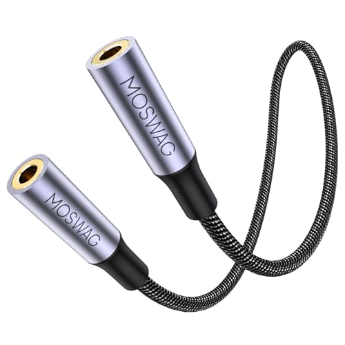 MOSWAG 3.5mm Female to Female Aux Connector, TRRS 4-Pole Extension Stereo Coupler Plug Adapter Audio Extension Cable for Laptops, Desktop, PCs, Guitars, DVDs, Mixers, Speakers-8Inch/20CM