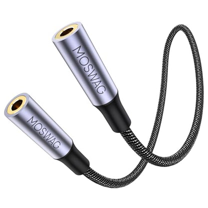 MOSWAG 3.5mm Female to Female Aux Connector, TRRS 4-Pole Extension Stereo Coupler Plug Adapter Audio Extension Cable for Laptops, Desktop, PCs, Guitars, DVDs, Mixers, Speakers-8Inch/20CM