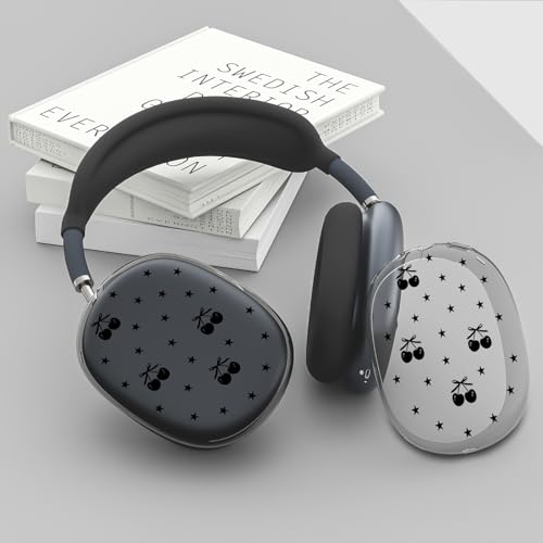 Joyland Silicone Case for AirPods Max Headphones,Black Cherry Star Soft TPU Ear Cups Cover/Ear Pad Cover/Headband Protection for Apple AirPods Max USB-C/Lightning (2024/2020),Clear Black - color: Black-Cherry Star