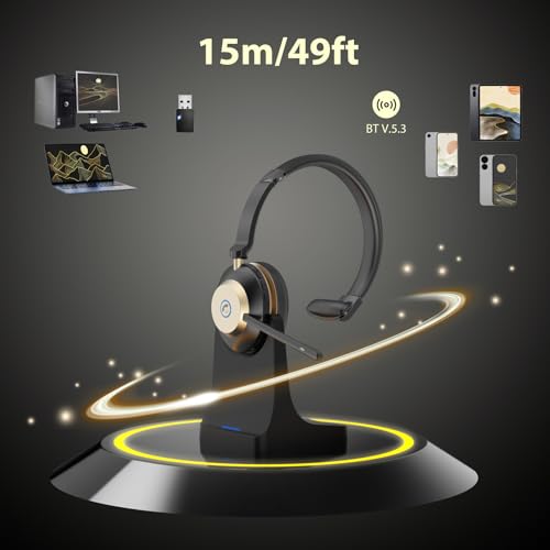 Earbay Wireless Headset with Mic, Trucker Bluetooth Headset with Microphone Noise Canceling, Wireless Headphones with Mic Mute, USB Dongle, Charging Base, 45H Battery, for PC Laptop Phone Teams Zoom