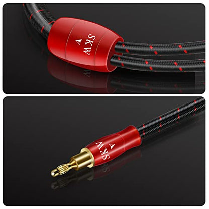 SKW Single Speaker Cable with Convertible Banana and Spade Plugs Entry Level HC Series Cable 8.2ft/2.5M (One Cable) | HC Series, 4N OFC, gold-plated convertible banana and spade plugs, screw-on swappable tips, cotton braided 12.8mm jacket - size: 8.2ft (2