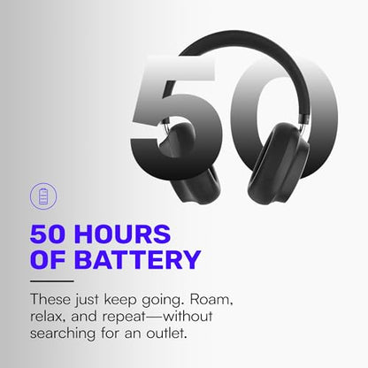Raycon Essential Bluetooth Headphones - Over The Ear, Active Noise Cancelling Wireless Headphones + Awareness Mode, Bluetooth Headset with Mic, 50 Hours of Battery Life (Black) - color: Black