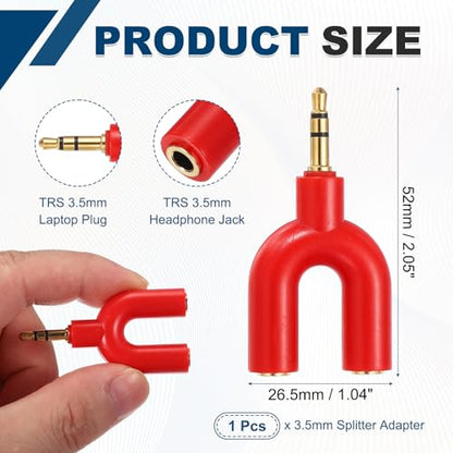 MECCANIXITY Headphone Splitter Adapter, 3.5mm Male to Dual Female Y Jack Aux Splitter for Phone Headset PS4 Switch Tablets, Red - color: Red