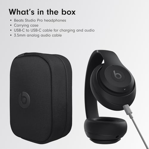 Beats Studio Pro Premium Wireless Over-Ear Headphones- Up to 40-Hour Battery Life, Active Noise Cancelling, Great for Travel & Commuting, USB-C Lossless Audio, Apple & Android Compatible -Black | Over-ear audio with active noise canceling, 40-hour battery