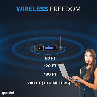 Gemini UHF Wireless Headset & Lavalier Mic System, 240 ft (UHF-6100HL) | UHF headset & lavalier mic, 512-537.5 MHz selectable - auto SYNC pairing - LCD display - balanced XLR & 1/4" outputs, 1U rack - style: Single Wireless Headset Mic System