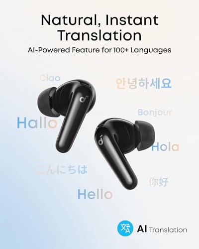 Soundcore P31i by Anker Translation Earbuds with Real-Time Adaptive ANC | Real-Time Adaptive Noise Cancelling, Hi-Res Sound, Translation Earbuds, 50H Playtime, Spatial Audio, Fast Charging, IP55 - color: Black