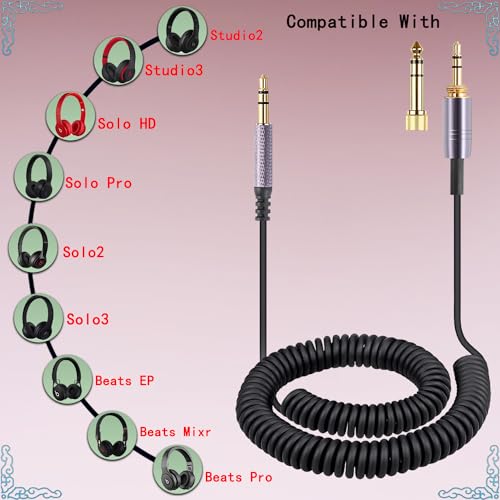 FAAEAL Solo4 Coiled Audio Cable Compatible for Dre Beats Studio3 Solo3 Marshall Major 3 Major 4 Headphones 3.5mm Extension Cable with 6.35mm Adapter(4.2ft-14ft) - size: 4.2ft-14ft