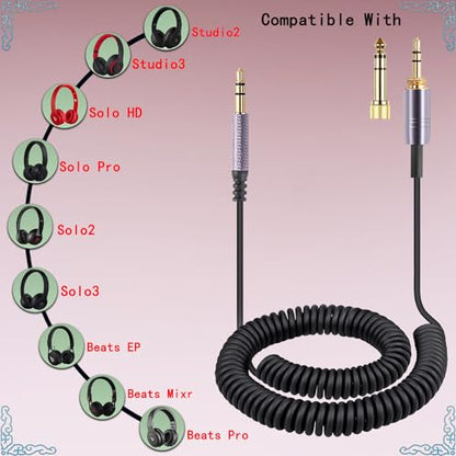 FAAEAL Solo4 Coiled Audio Cable Compatible for Dre Beats Studio3 Solo3 Marshall Major 3 Major 4 Headphones 3.5mm Extension Cable with 6.35mm Adapter(4.2ft-14ft) - size: 4.2ft-14ft