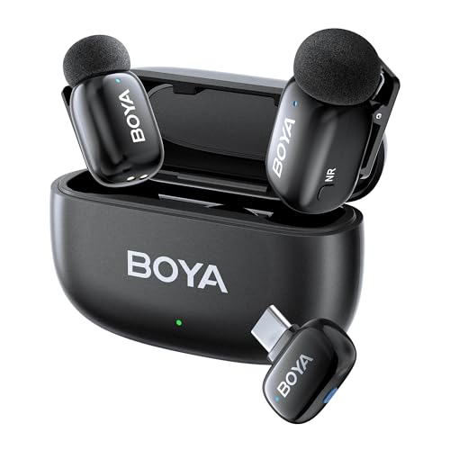 BOYA Mini USB-C Wireless Lavalier Microphone for Andriod iPhone 16/15, Ultra Mini Lapel Mics with AI Voice Switching, Noise Reduction and Charging Case, Metal Clip for TikTok Content Creators - style: USB-C(2TX+RXU+CC)