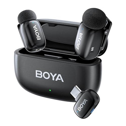 BOYA Mini USB-C Wireless Lavalier Microphone for Andriod iPhone 16/15, Ultra Mini Lapel Mics with AI Voice Switching, Noise Reduction and Charging Case, Metal Clip for TikTok Content Creators - style: USB-C(2TX+RXU+CC)