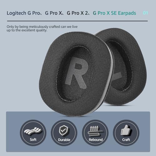 Fabric Earpads for Logitech G Pro X Headphones - Black - color: Black