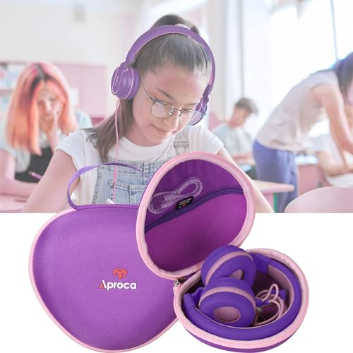 Aproca Case Compatible with iClever BTH12 HS19 BTH26 / AILIHEN I35 Kids Bluetooth Headphones, Storage Hard Bag -Purple with Pink (Case Only) - color: Purple with Pink