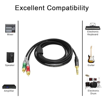 1/4 to Dual RCA Y Splitter Cable,6.35mm Stereo Jack to RCA Male Audio Cable Quarter inch TRS to Dual RCA Insert Cable (1.5M/5Feet) - size: 1.5m/5FT