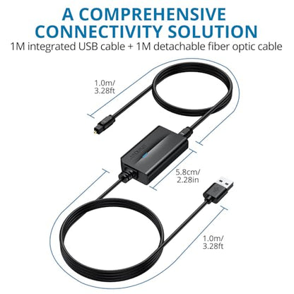 AUTOUTLET USB to Optical Audio Adapter, 96kHz USB A to SPDIF Optical Audio Adapter, Plug and Play, 2M Cable for PC, Laptop, Mac to Soundbar, DAC, Home Theater