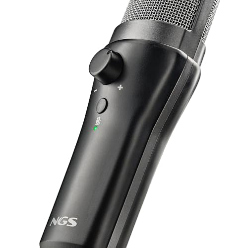 NGS MS120 USB Cardioid Microphone for Streaming, Podcast and Gaming, Latency-Free Monitoring, Volume Control, Mute Button, Plug & Play, for PC, PS4, PS5, Non-Slip Mount