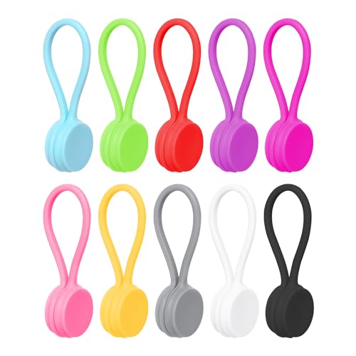 Quacc 10 PCS Silicone Magnetic Cable Ties, Reusable Ties for Organizing | 10 Colors Magnetic Twist Ties, Strong and Elastic, Fit for Bundling, Holding Stuff, Book Markers, Fridge Magnets