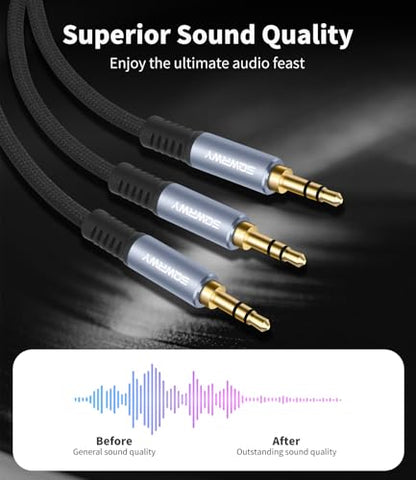 6.6FT 3.5mm Male to Dual 3.5mm Male Y-Splitter Cable, Gold-Plated TRS 2-Way Adapter for Headphones, Smartphone, Laptop, and in-Flight Entertainment