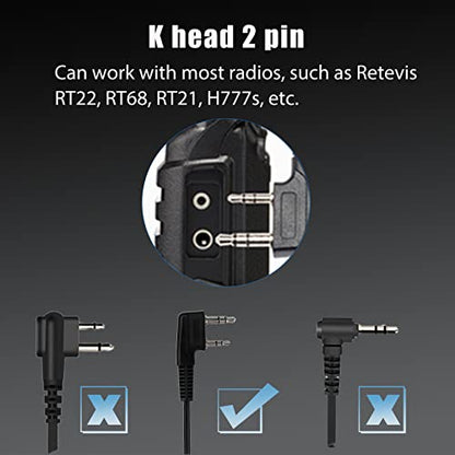 Retevis Walkie Talkie Earpiece with Mic, for RT22/RT68/RT21/H777/RT27 - style: D-Type with Coil Tube