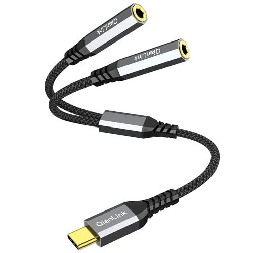 USB C to Dual 3.5mm Female Headphone Splitter, Type C to Dual 3.5mm Aux Y Jack Splitter Headphone Microphone Adapter for iPhone 15 16 17 Pro Max, Samsung Galaxy S25 S24 23 22, Pixel,Note 20, iPad Pro