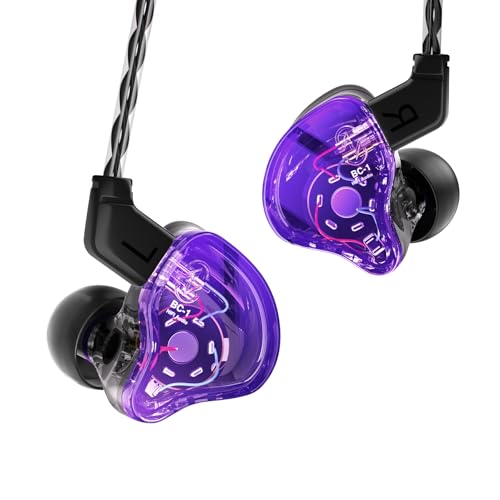 CCZ 멜로디 인이어 모니터 헤드폰, hifi 1DD 1BA 드라이버 iem 이어폰, 선명하고 깨끗한 사운드의 유선 이어버드, 가수 뮤지션 드러머 스튜디오용 3.5mm 유선 이어버드 (퍼플, 마이크 없음) - color: 퍼플., size: 마이크 없음, style: 마이크 없음