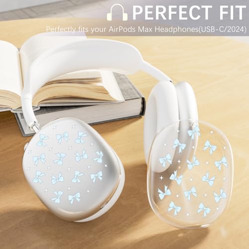 Silicone Case Cover for AirPods Max Headphones, Clear Blue Bows Soft TPU Ear Cups Cover/Ear Pad Case Cover/Headband Cover for AirPods Max (2024/2020) - color: Blue Bow_B/Clear