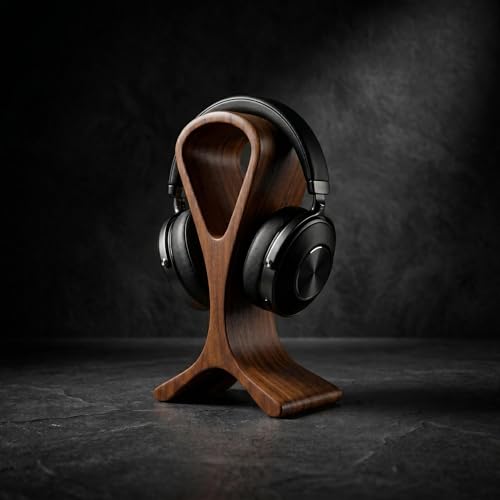 Wooden Headphone Stand for Desk – Premium Walnut Wood Headset Holder Compatible with AirPods Max, Gaming Headphones & Studio Headsets – Modern Desk Organizer & Headphone Display Stand