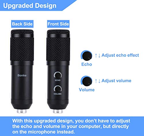 Upgraded USB Condenser Microphone for Computer, Great for Gaming, Podcast, LiveStreaming, YouTube Recording, Karaoke on PC, Plug & Play, with Adjustable Metal Arm Stand, Ideal for Gift, Black