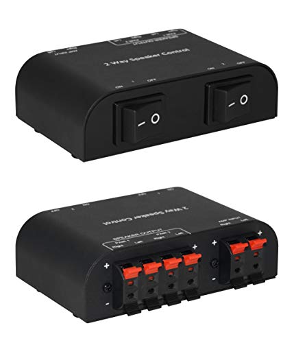 61048 2 to 4 Way Speaker Switch, 1 in 2 Out to 1 in 4 Out Way Pair Stereo Speaker Selector W/Terminal Clamps Metal Non-Slip Box - Black (1 x 2 Way) - color: Black
