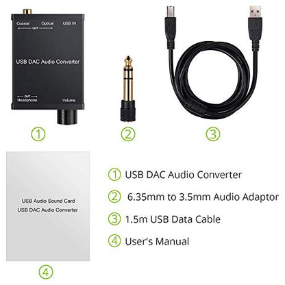 USB to Coaxial S/PDIF Optical 3.5mm/6.3mm Headphone Converter USB Digital to Analog Audio Converter for XP