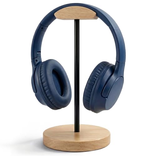 Wood & Metal Headphone Stand, Desktop Headset Holder with Stable Non-Slip Bamboo Base, Universal Headphone Hanger for Gaming Headsets, Office Desk, Home, Gift - color: Wood-tone