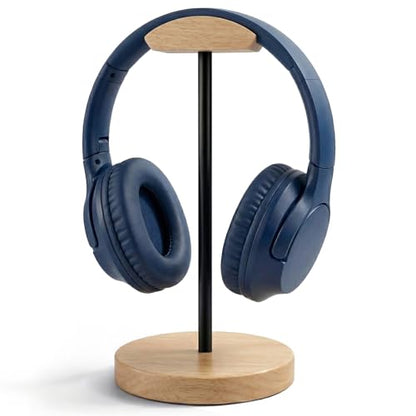 Wood & Metal Headphone Stand, Desktop Headset Holder with Stable Non-Slip Bamboo Base, Universal Headphone Hanger for Gaming Headsets, Office Desk, Home, Gift - color: Wood-tone