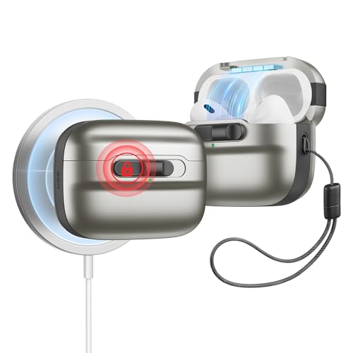 ESR for AirPods Pro 2 Case, Compatible with MagSafe, Titanium | (2023/2022/2019),Compatible with Airpods Pro (USB-C/Lightning Cable), Magnetic Lid, Full Drop Protection Cover with Lanyard - color: Titanium, size: Airpods Pro 2&1 Case
