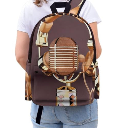 Travel Backpack for Women Men Carry On Backpack Coffee Collection Laptop Bag Lightweight Casual Daypack - color: Colorful Gold Microphone and Headset