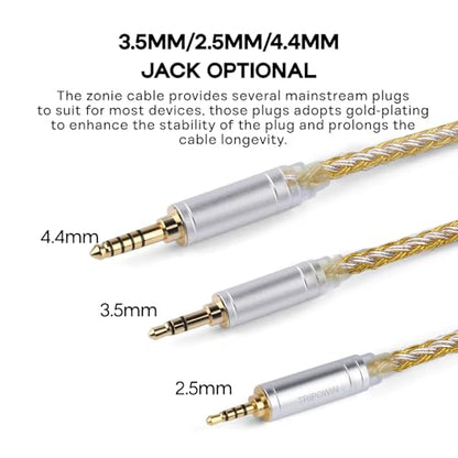Linsoul Tripowin Zonie 16 Core SilverPlated IEM Cable, Recessed 2pin, 3.5mm - color: Gold